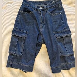 Women's High Waisted Denim Cargo Shorts